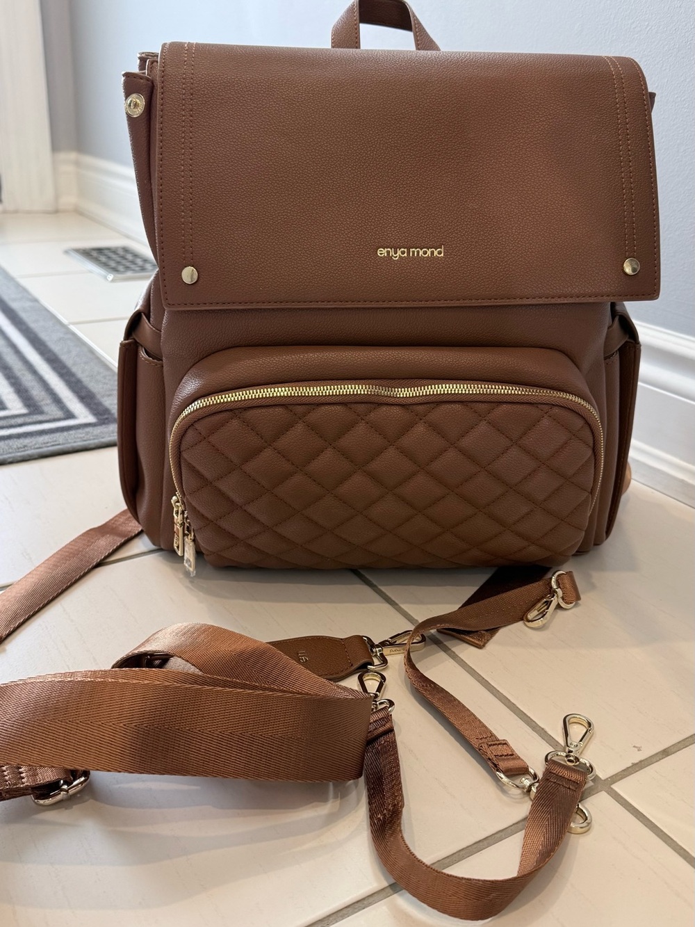 Quilted Front Baby Bag Backpack - Brown